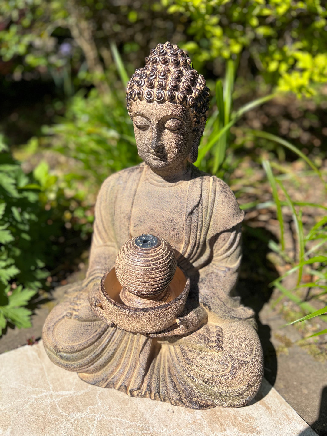 Meditating Buddha Water Feature with LED Lights - Solar - 36x29x50cm