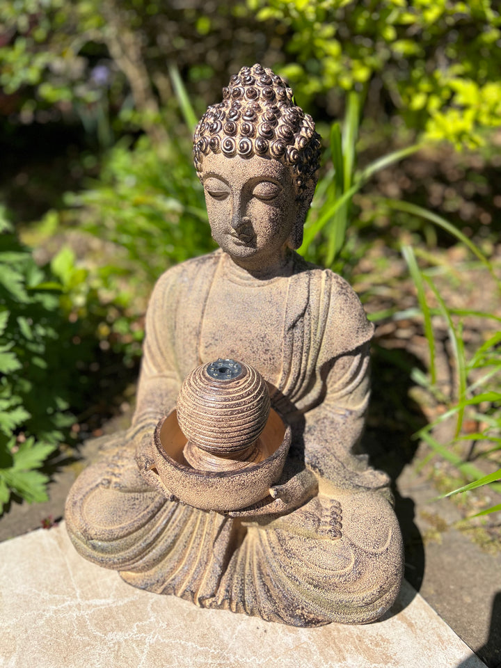 Meditating Buddha Water Feature with LED Lights - Solar - 36x29x50cm