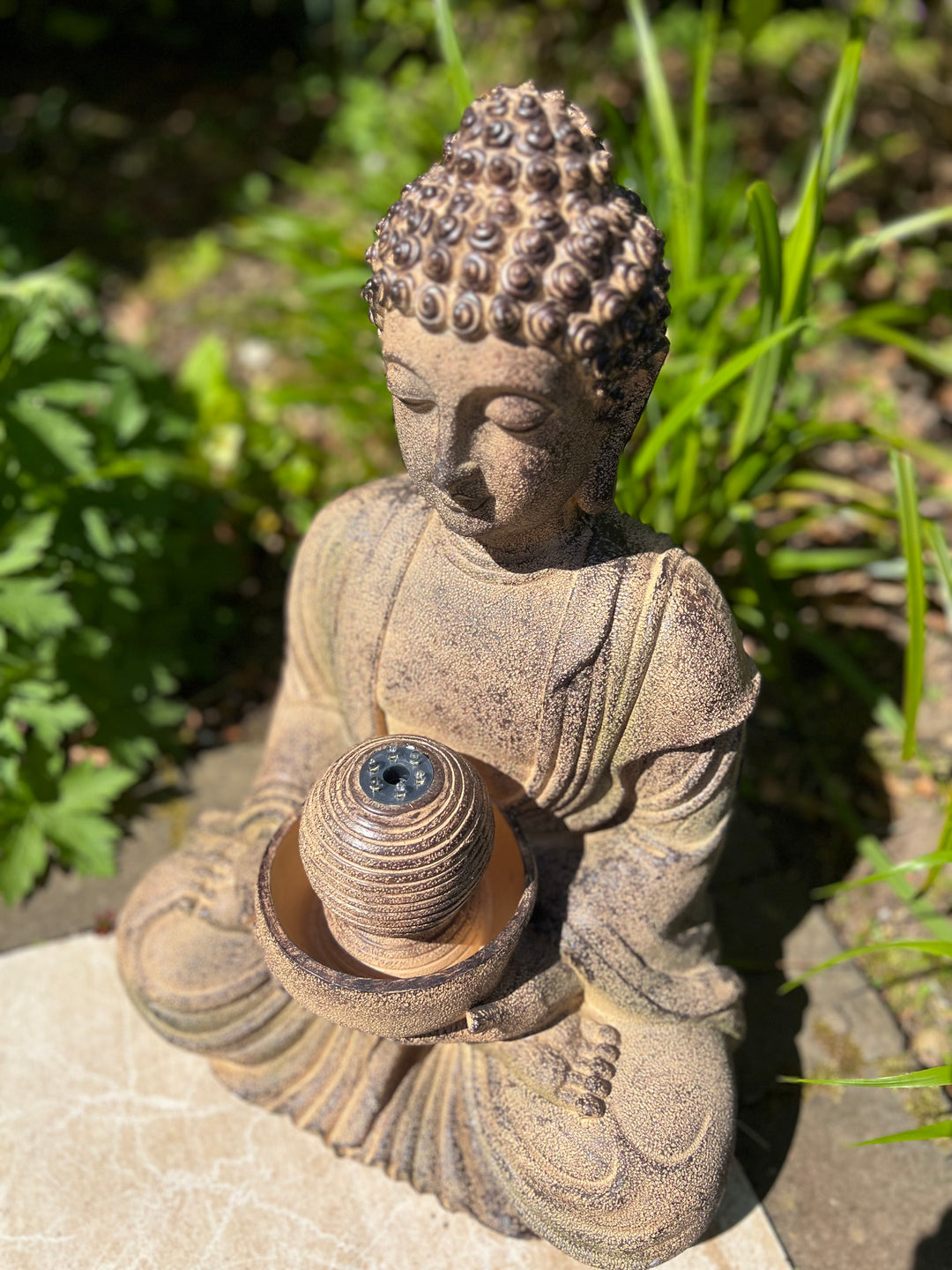 Meditating Buddha Water Feature with LED Lights - Solar - 36x29x50cm