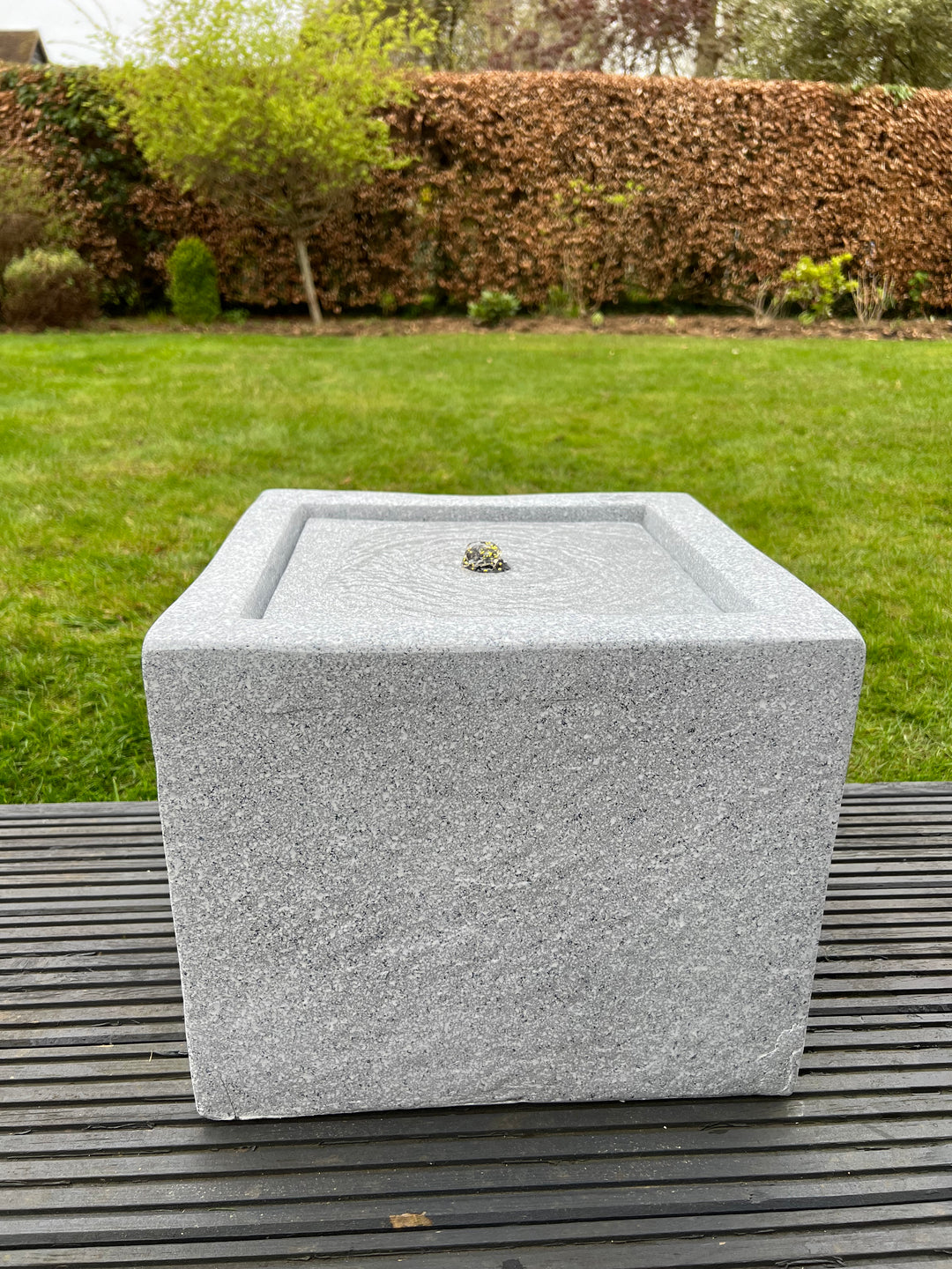 Square Water Feature with LED Lights - Plug Powered - Light Grey 37x37x30cm