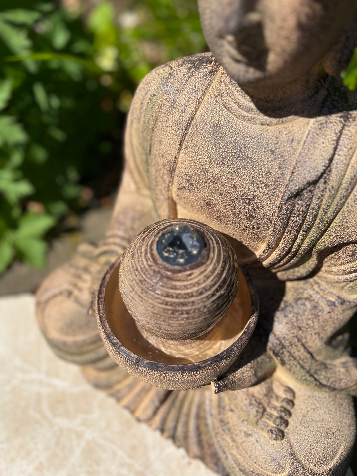 Meditating Buddha Water Feature with LED Lights - Solar - 36x29x50cm
