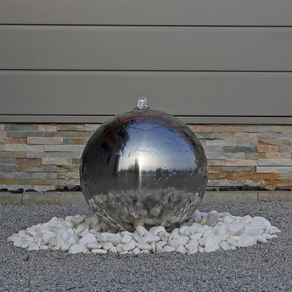 35cm Stainless Steel Sphere Garden Water Feature with LED Light