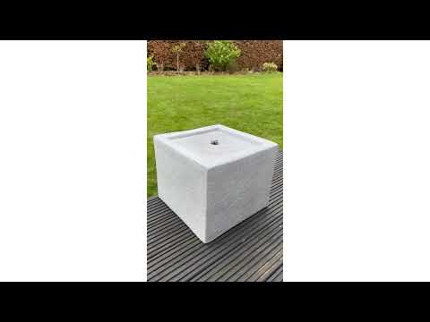 Square Water Feature with LED Lights - Solar powered  - Light Grey 37x37x30cm