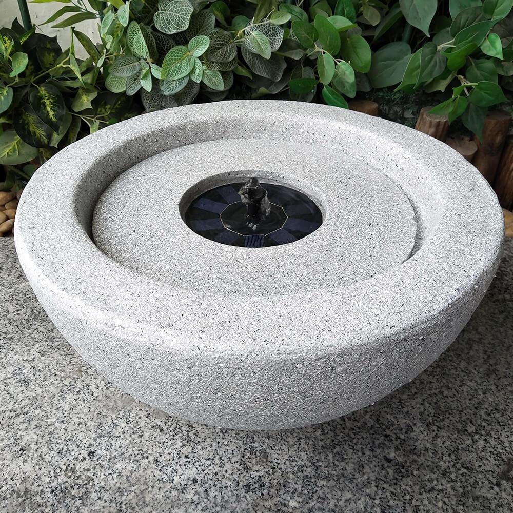 Bowl Stone Solar Water Feature - Light Grey - AllPondSolutions