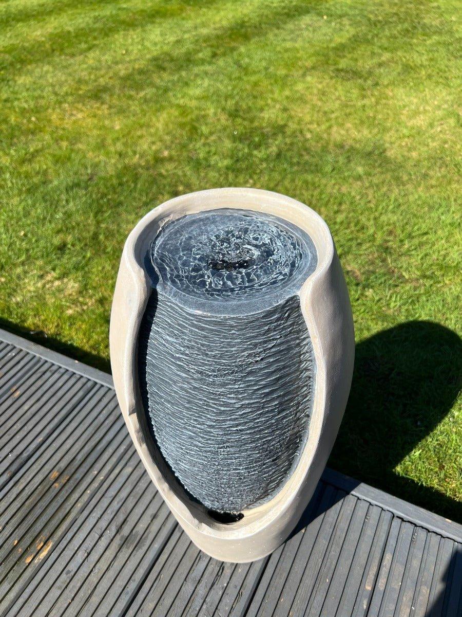 Open Vase White/Grey Water Feature with LED Lights - Solar Powered 27x25x50cm - AllPondSolutions