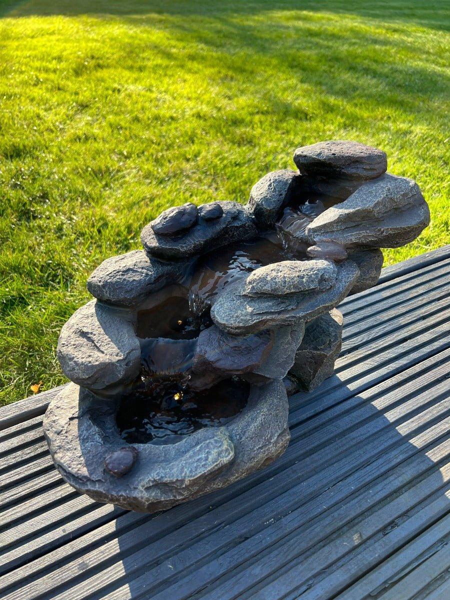 Rock Waterfall Water Feature with LED Lights - Solar Powered 45x23x24.5cm - AllPondSolutions