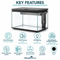 APS-30 Black aquarium key features - LED lighting, feeding flap, spray bar and filtration