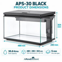 APS-30 Black aquarium dimensions - 480 x 280 x 304mm, 30 litres