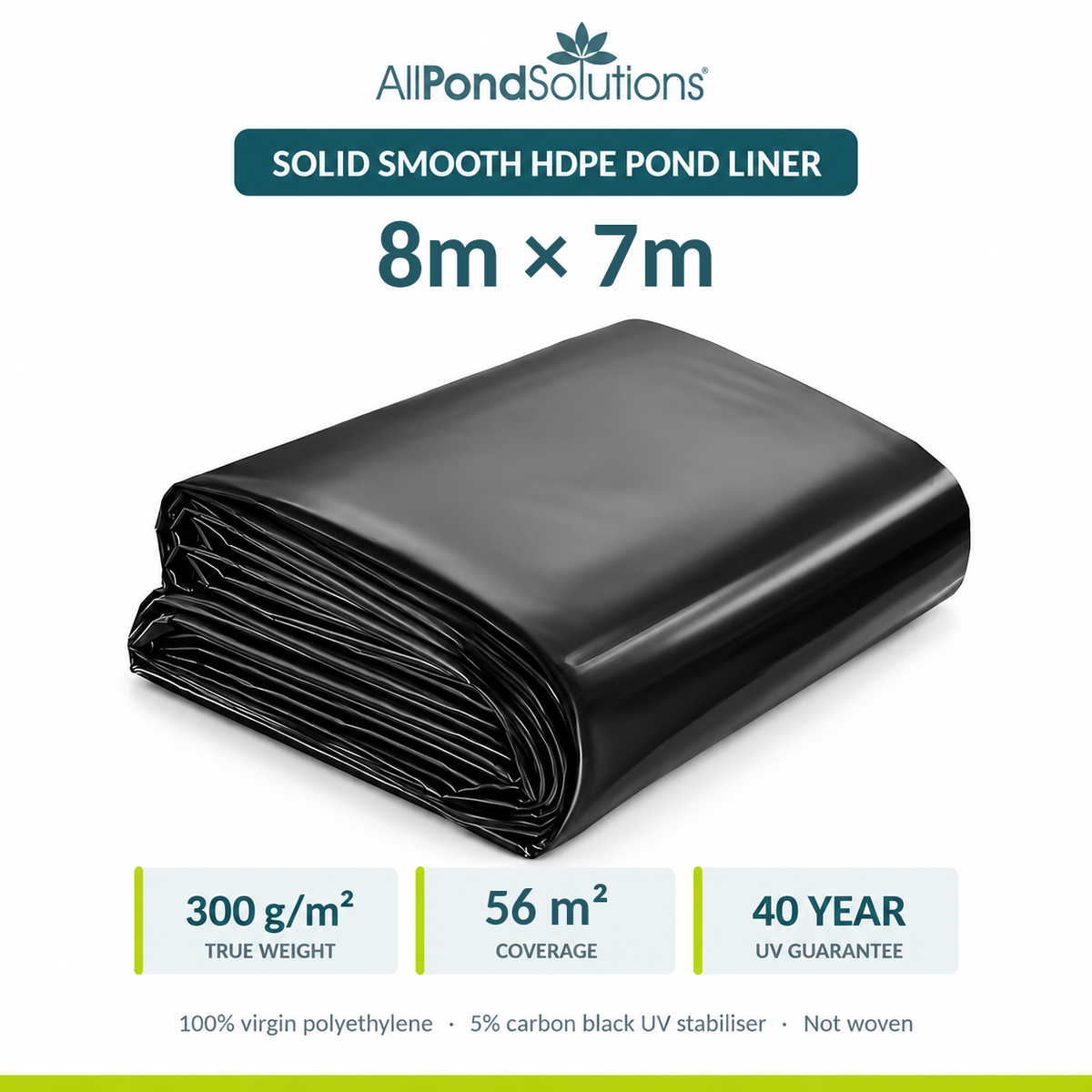 AllPondSolutions 8m x 7m HDPE pond liner, 300gsm solid smooth film