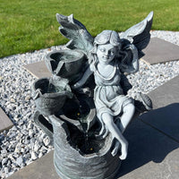 AllPondSolutions fairy watering can solar water feature with LED lights