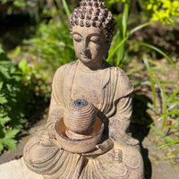 AllPondSolutions meditating Buddha solar water feature with LED lights