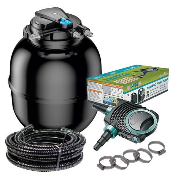50,000L Auto Cleaning Pressurised Pond Filter Kit with 55W UV, AquaECO-12000 Pump & Hose - AUTO-PFC-50000-KIT