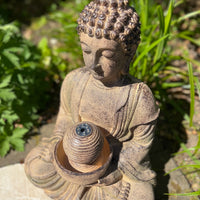 AllPondSolutions meditating Buddha solar water feature with LED lights