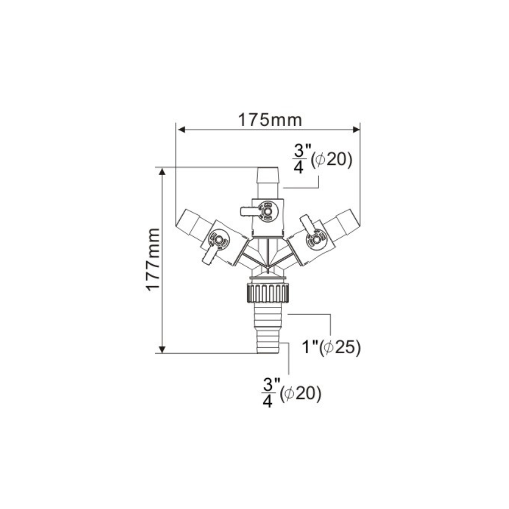 Uni Tap 4 Way Pond Hose with Adaptor Taps 20mm