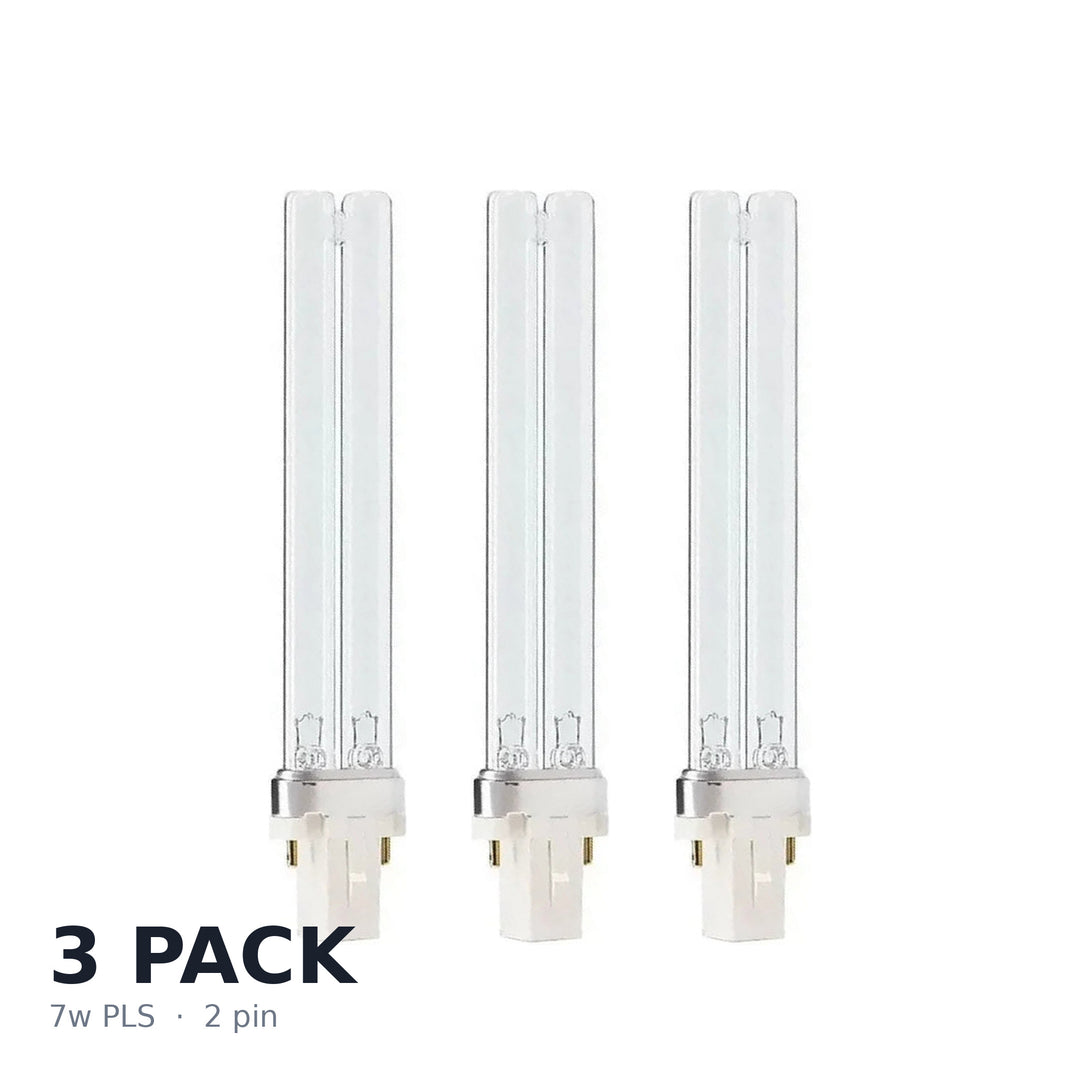 7w PLS UV Bulb Triple Pack - 3 x 2 Pin Lamps for Pond & Aquarium