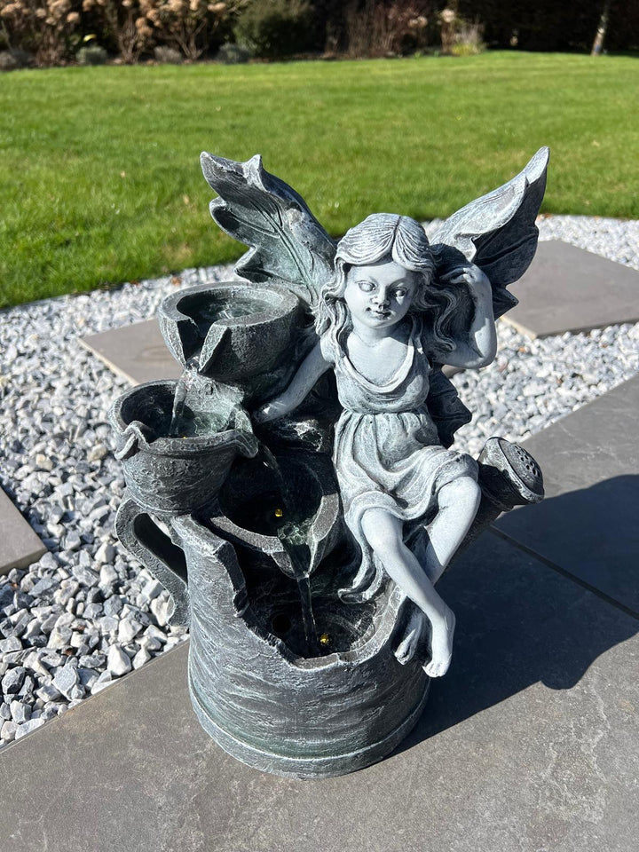 Fairy and Watering Can Water Feature with LED – Solar Powered – 33 × 20 × 41.5 cm
