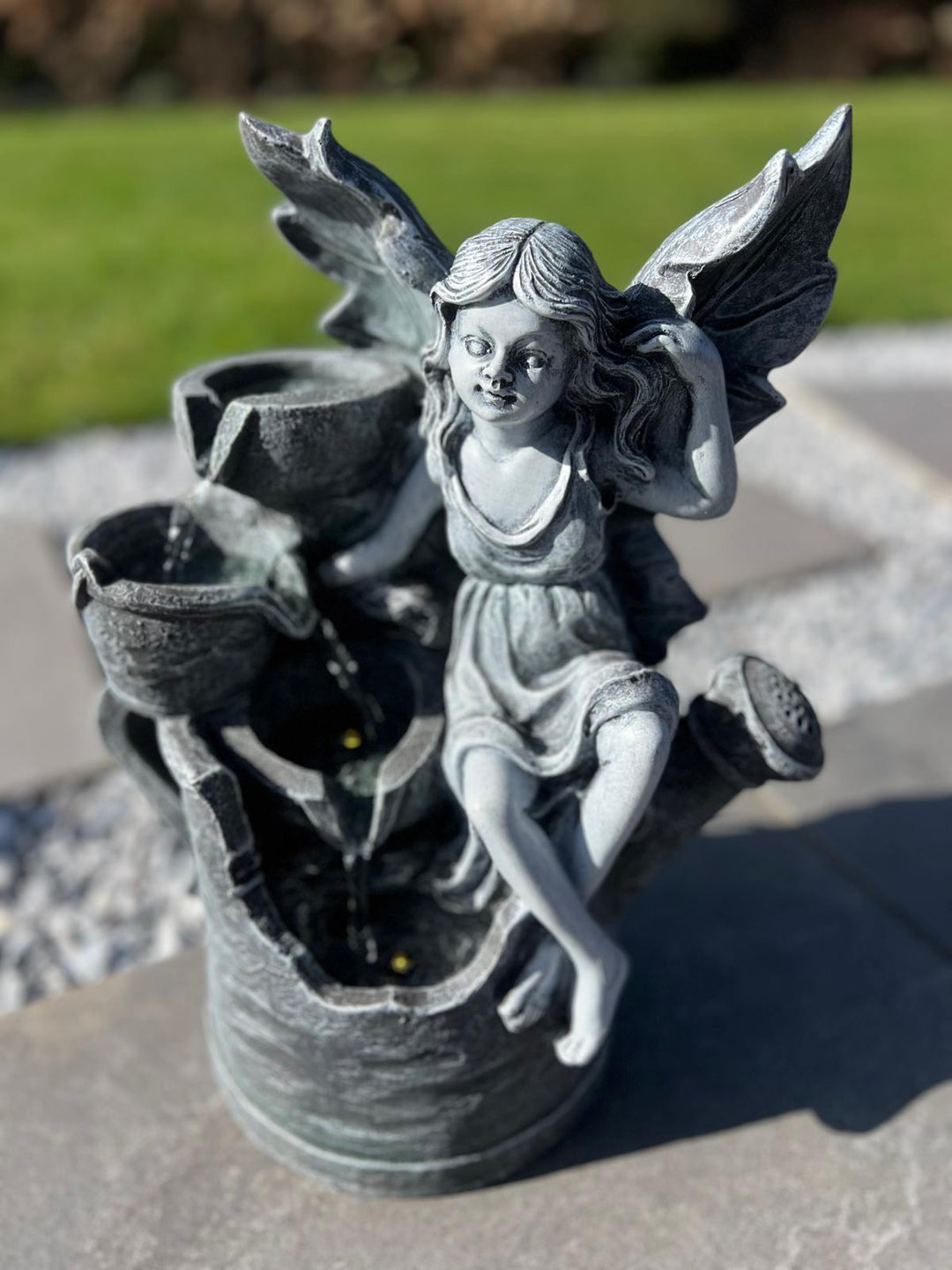 Fairy and Watering Can Water Feature with LED – Solar Powered – 33 × 20 × 41.5 cm