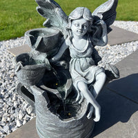 AllPondSolutions fairy watering can solar water feature with LED lights