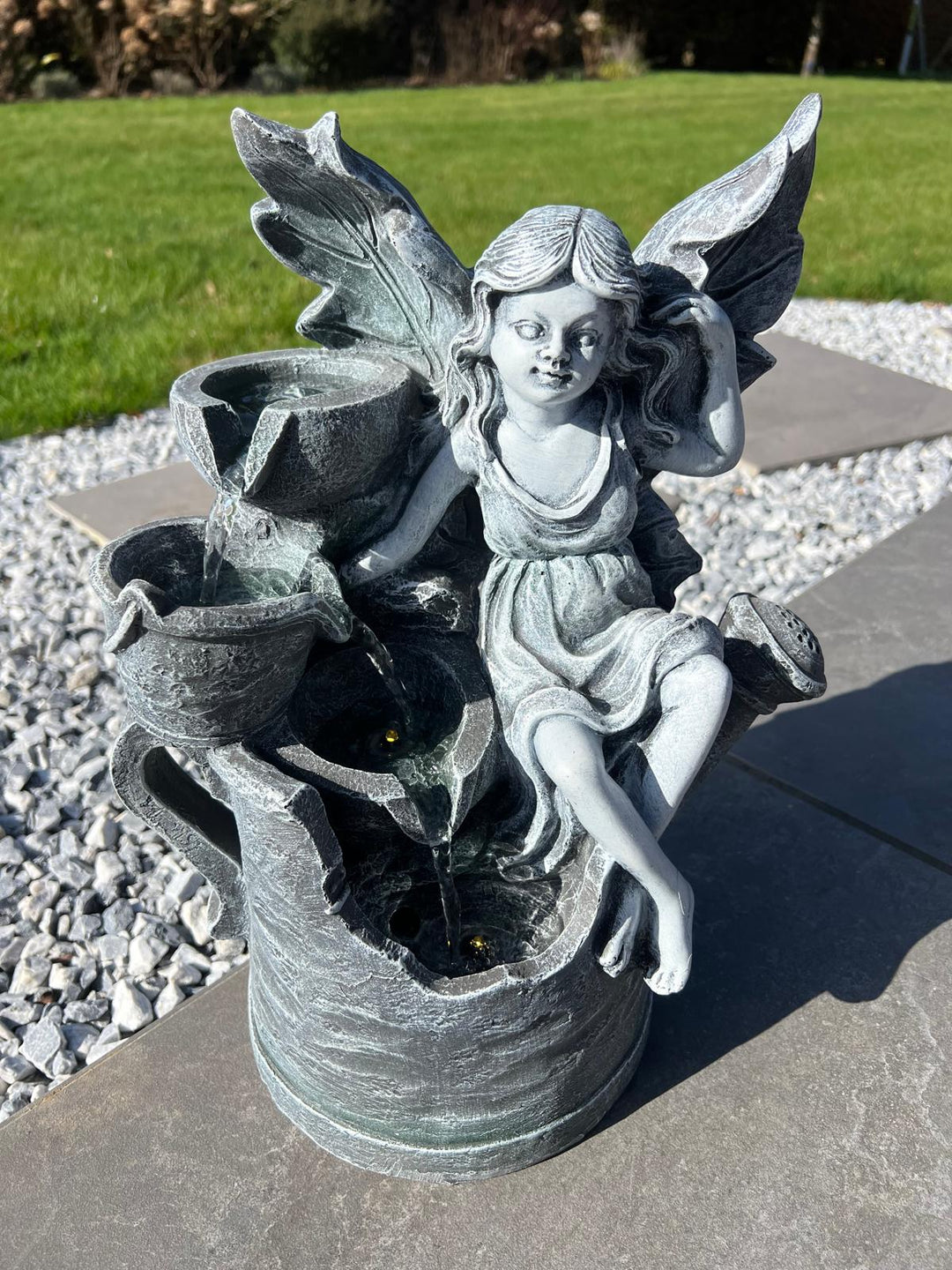 Fairy and Watering Can Water Feature with LED – Solar Powered – 33 × 20 × 41.5 cm