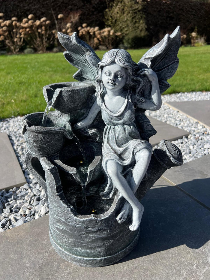 Fairy and Watering Can Water Feature with LED - Solar Powered - 33 x 20 x 41.5 cm