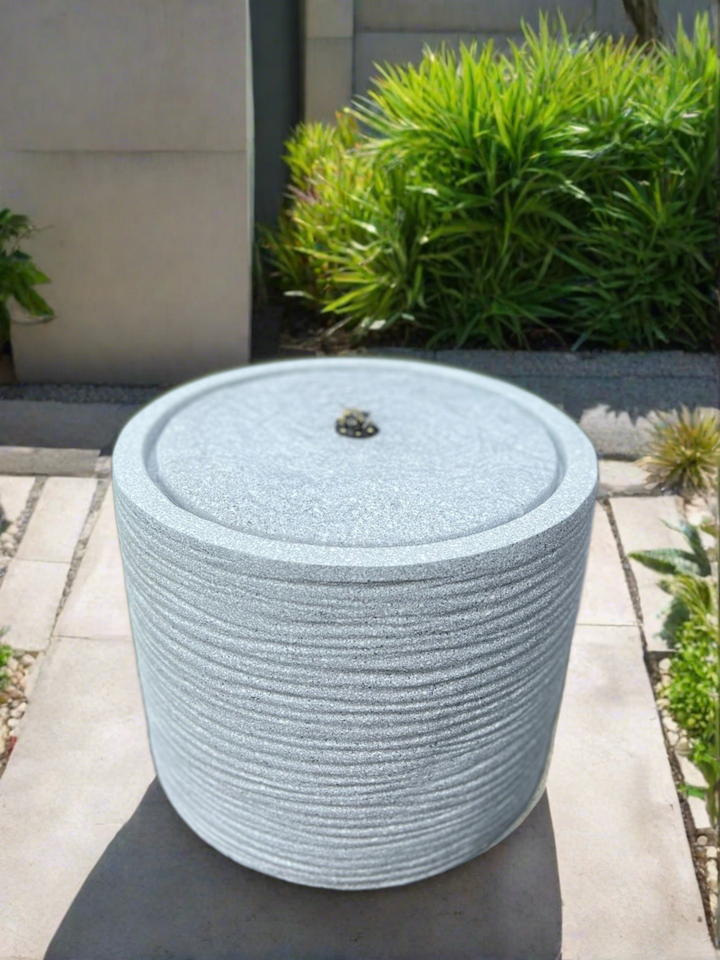 Round Water Feature with LED Lights - Plug Powered - Light Grey 36x36x28cm