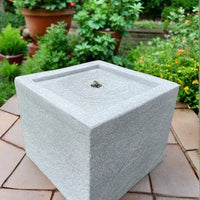 AllPondSolutions square plug-powered water feature, light grey, with LED lights, 37x37x30cm