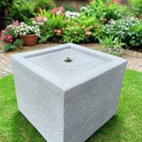 AllPondSolutions square solar water feature, light grey, with LED lights, 37x37x30cm