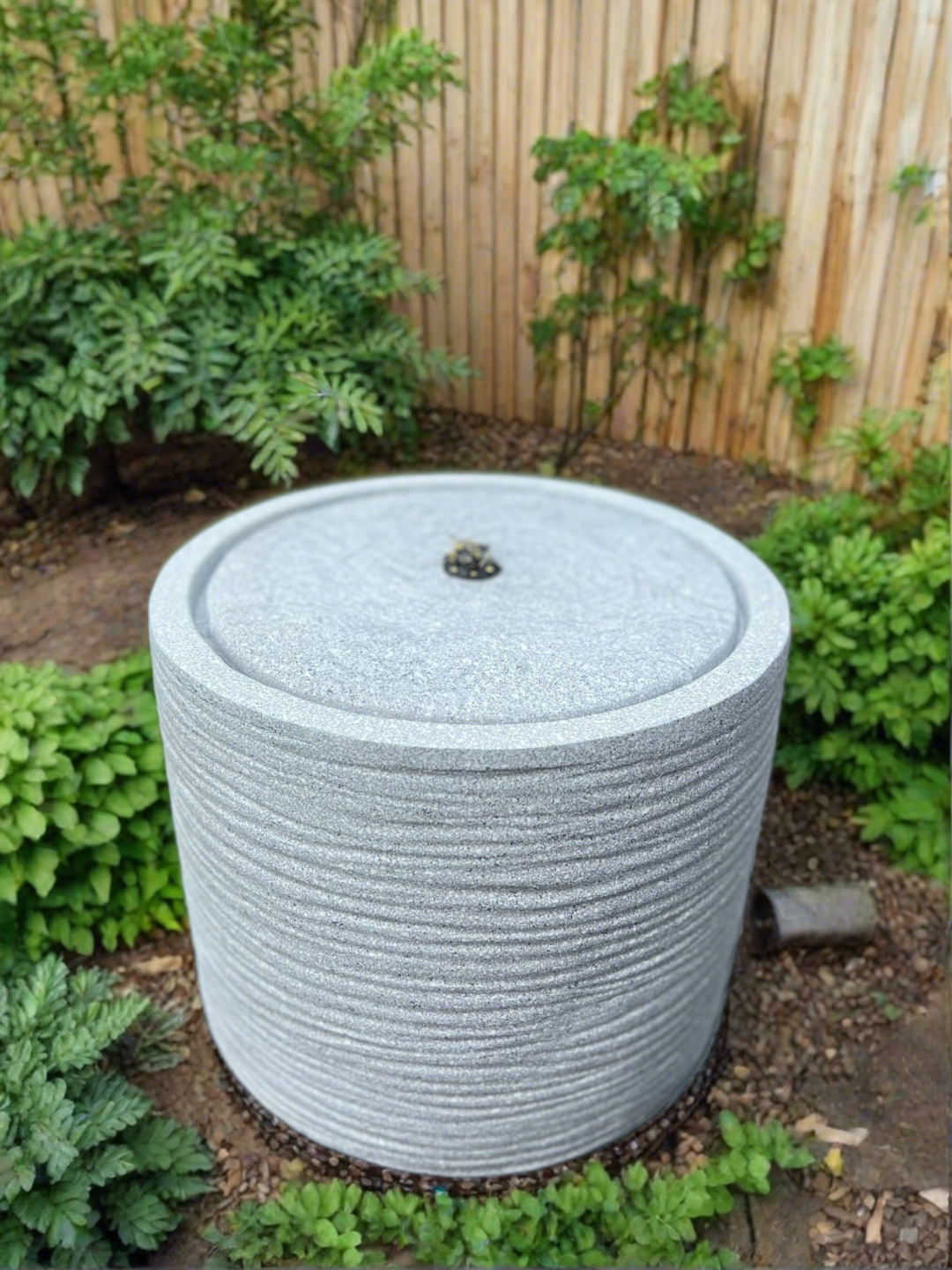 Round Water Feature with LED Lights - Solar - Light Grey 36x36x28cm