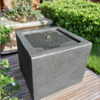 AllPondSolutions square plug-powered water feature, dark grey, with LED lights, 37x37x30cm