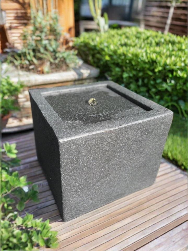 Square Water Feature with LED Lights - Plug Powered - Dark Grey 37x37x30cm