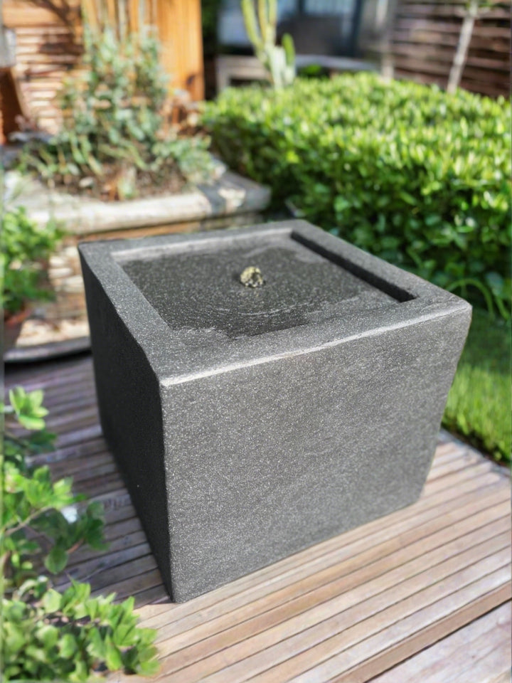 Square Water Feature with LED Lights - Solar - Dark Grey 37x37x30cm