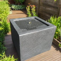 AllPondSolutions square solar water feature, dark grey, with LED lights, 37x37x30cm
