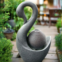 AllPondSolutions swan solar water feature with LED lights