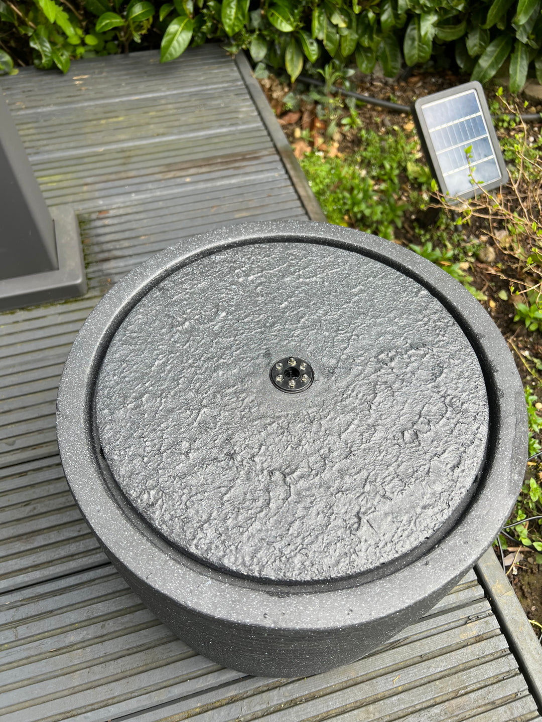 Round Water Feature with LED Lights - Solar - Dark Grey 36x36x28cm