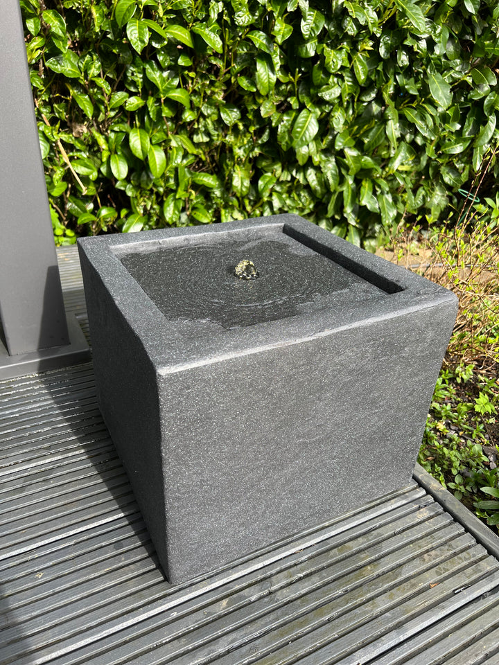 Square Water Feature with LED Lights - Solar - Dark Grey 37x37x30cm