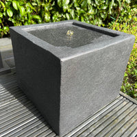 AllPondSolutions square plug-powered water feature, dark grey, with LED lights, 37x37x30cm