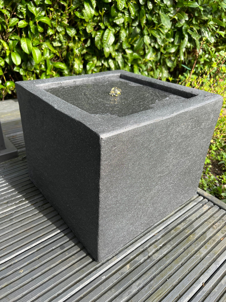 Square Water Feature with LED Lights - Plug Powered - Dark Grey 37x37x30cm