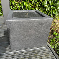 AllPondSolutions square plug-powered water feature, dark grey, with LED lights, 37x37x30cm