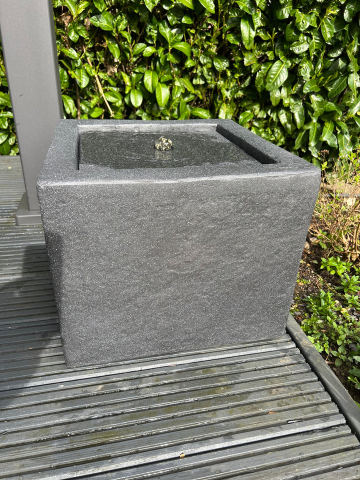 Square Water Feature with LED Lights - Plug Powered - Dark Grey 37x37x30cm