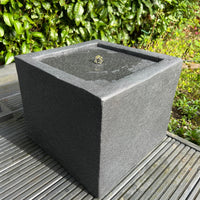 AllPondSolutions square plug-powered water feature, dark grey, with LED lights, 37x37x30cm