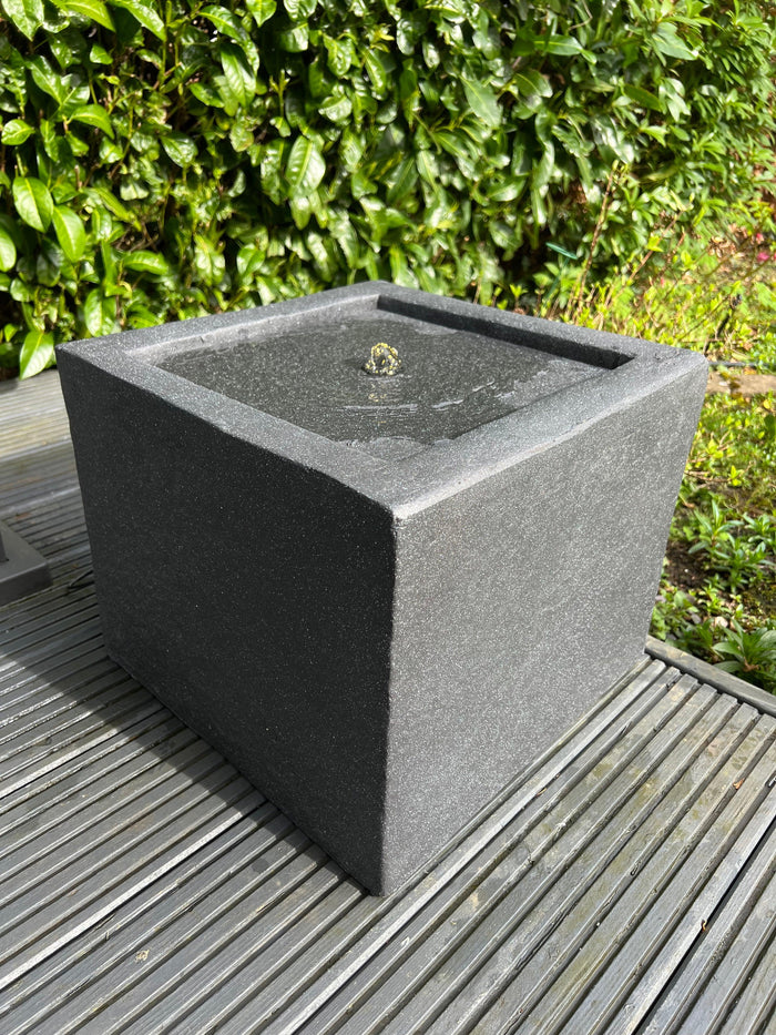 Square Water Feature with LED Lights - Solar - Dark Grey 37x37x30cm
