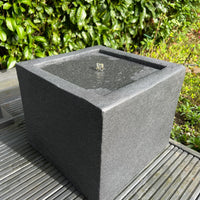 AllPondSolutions square plug-powered water feature, dark grey, with LED lights, 37x37x30cm