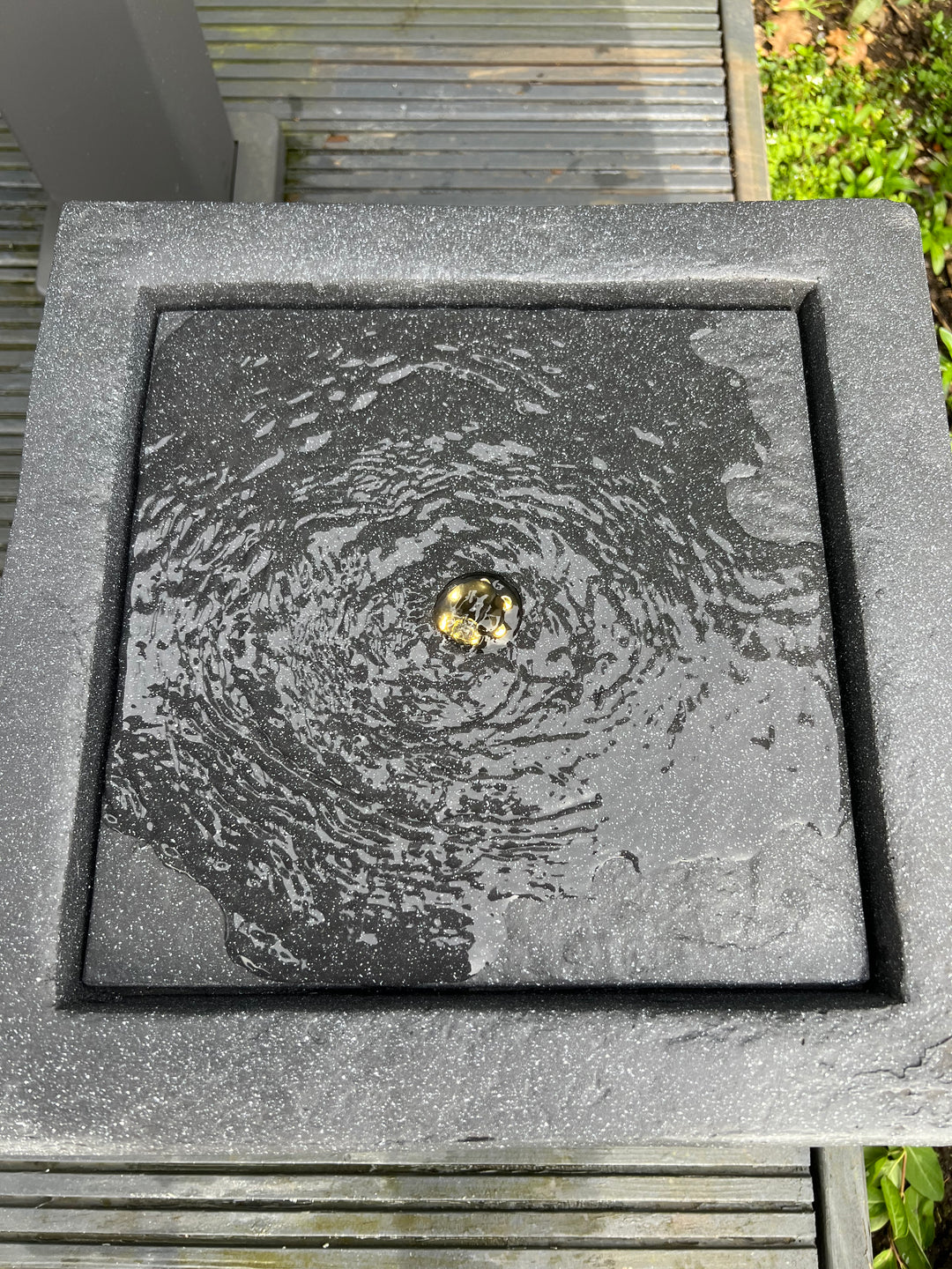 Square Water Feature with LED Lights - Solar - Dark Grey 37x37x30cm