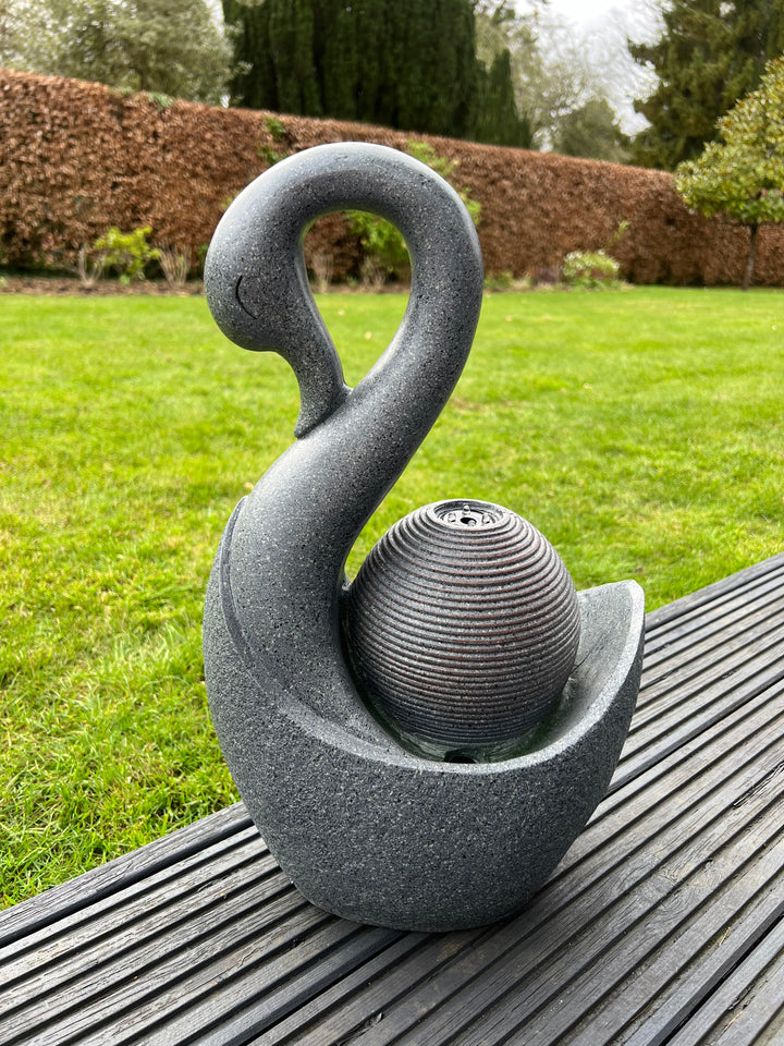 Swan Water Feature with LED Lights - Solar Powered 28x20x48cm