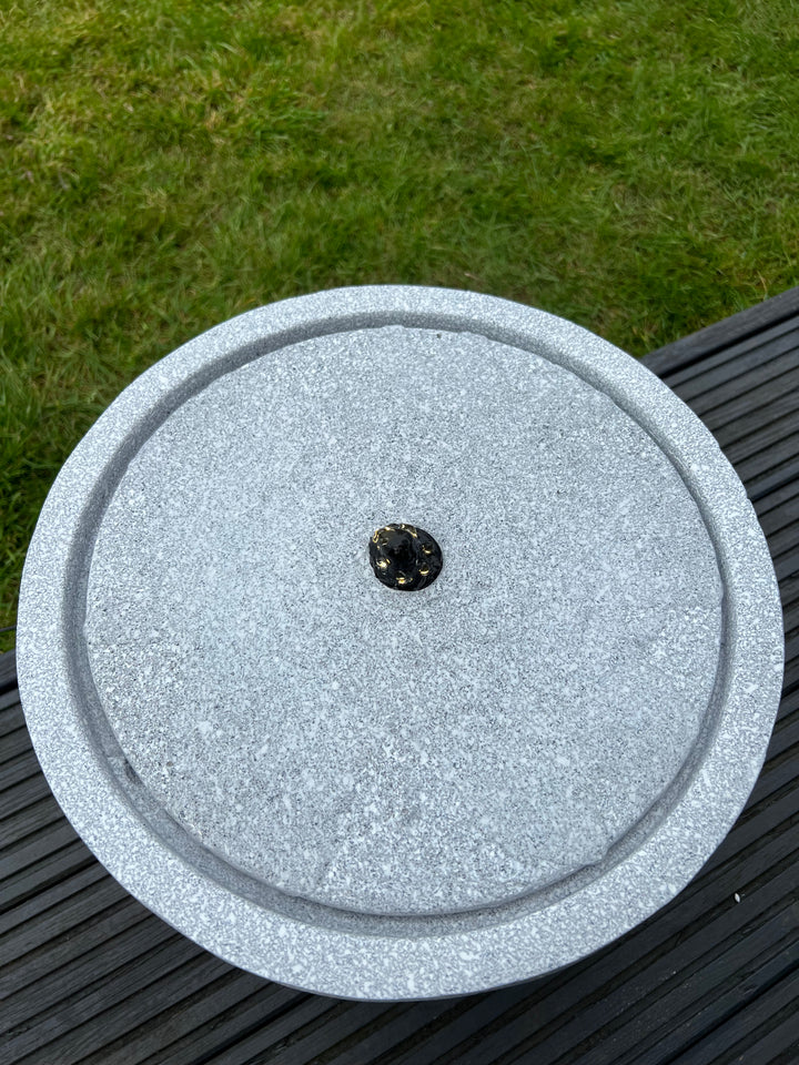 Round Water Feature with LED Lights - Plug Powered - Light Grey 36x36x28cm