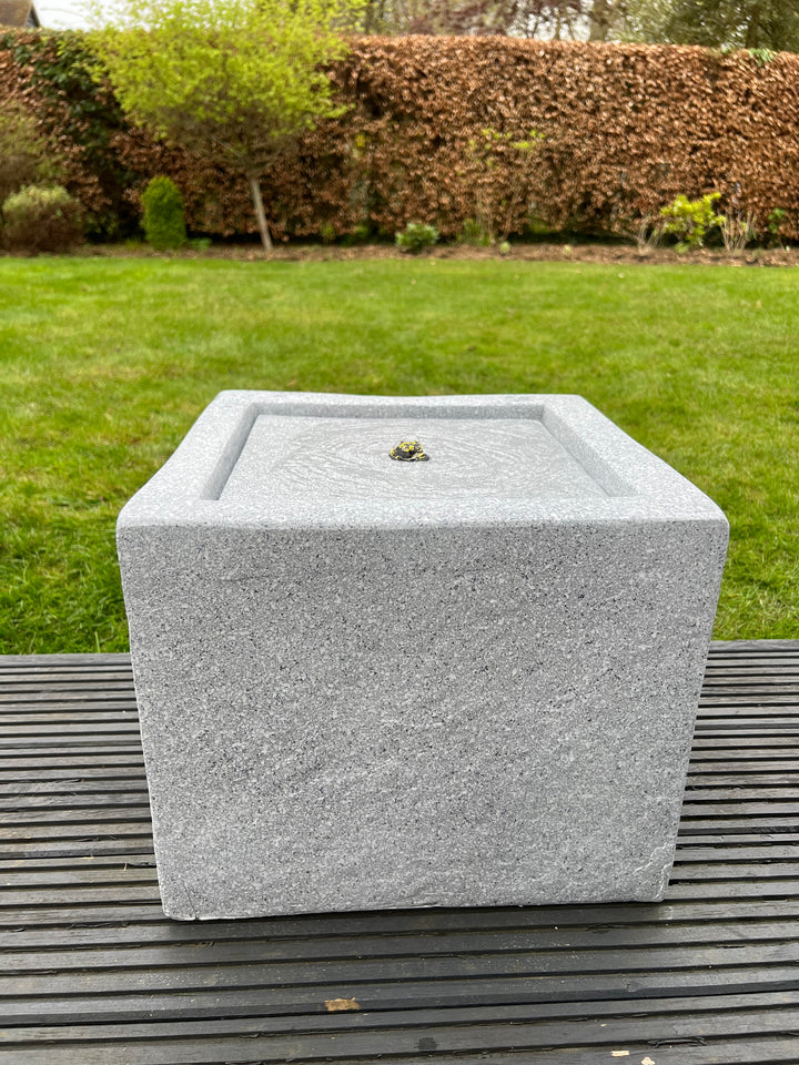 Square Water Feature with LED Lights - Solar powered  - Light Grey 37x37x30cm