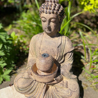 AllPondSolutions meditating Buddha solar water feature with LED lights