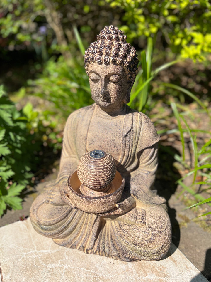 Meditating Buddha Water Feature with LED Lights - Solar - 36x29x50cm