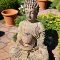 AllPondSolutions meditating Buddha solar water feature with LED lights