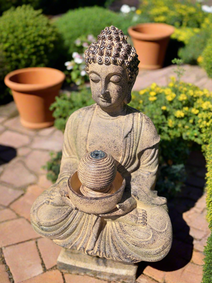 Meditating Buddha Water Feature with LED Lights - Solar - 36x29x50cm